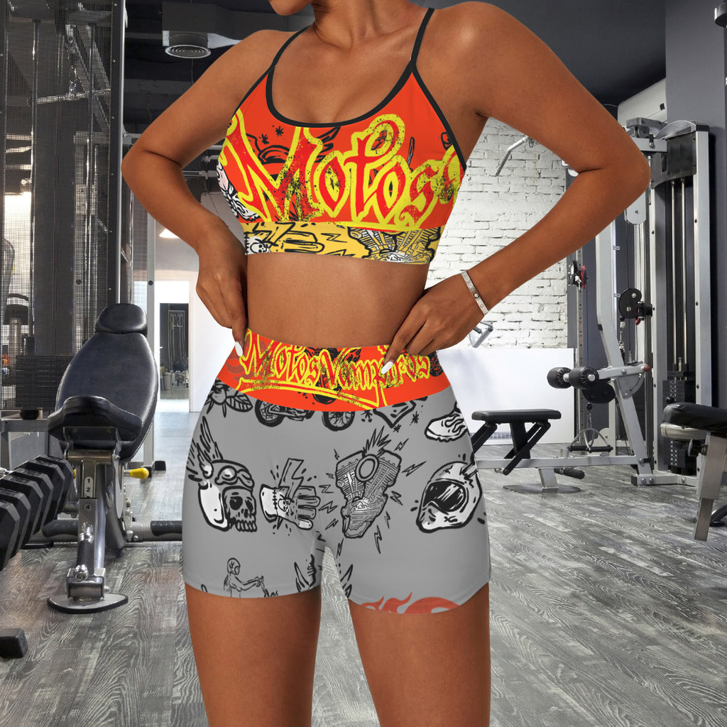 Custom Personalized Strappy Back Sports Bra & High Waist Shorts Sports Set