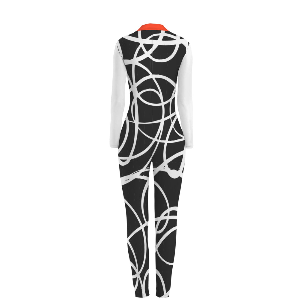 All-Over Print Women's Long Sleeve Skinny Fit Jumpsuit