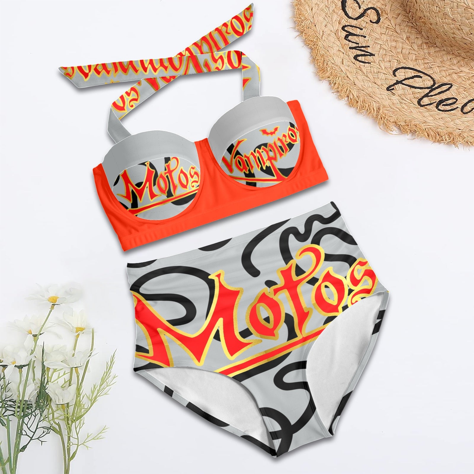 All-Over Print Women's High-Waisted Halter Bikini Set