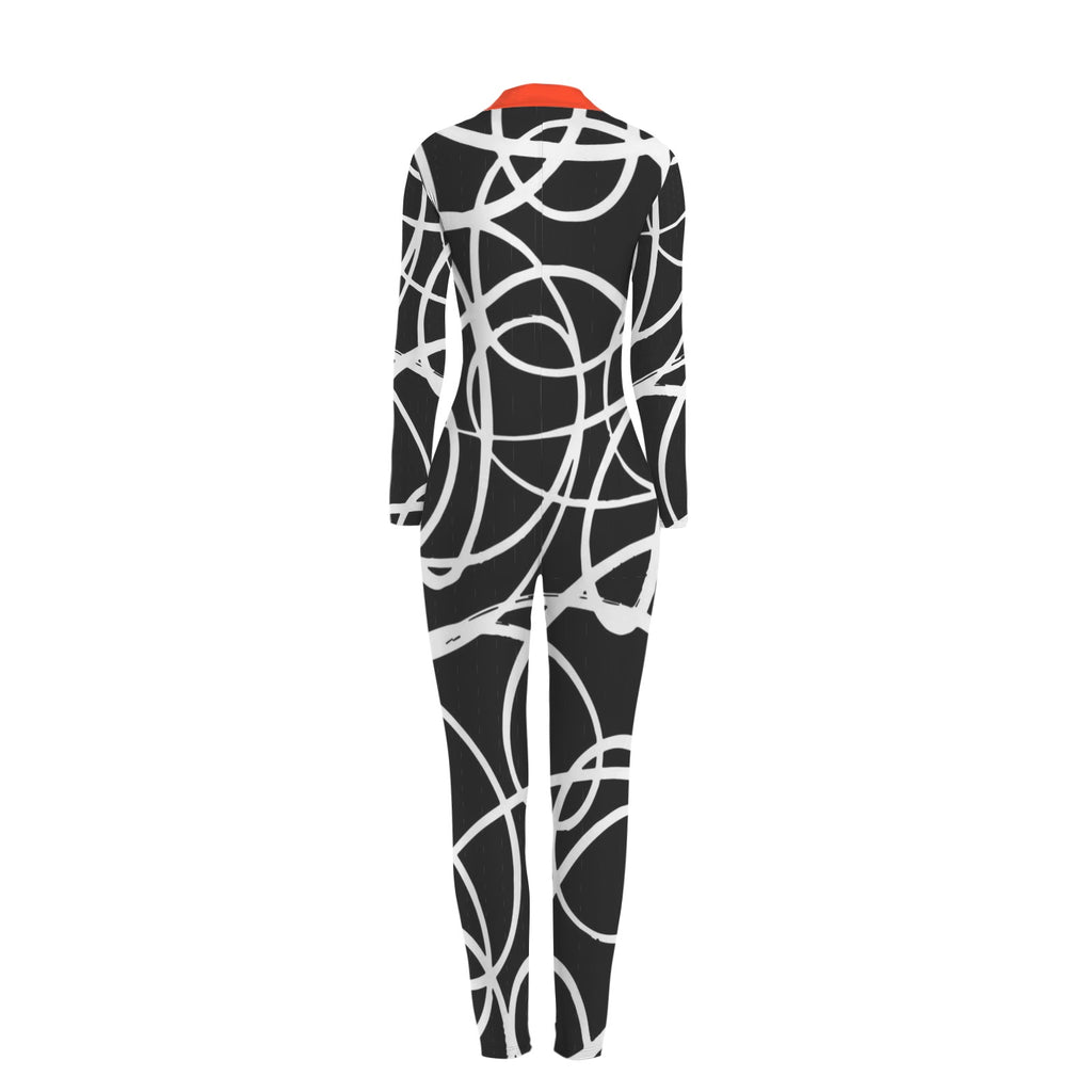 All-Over Print Women's Long Sleeve Skinny Fit Jumpsuit