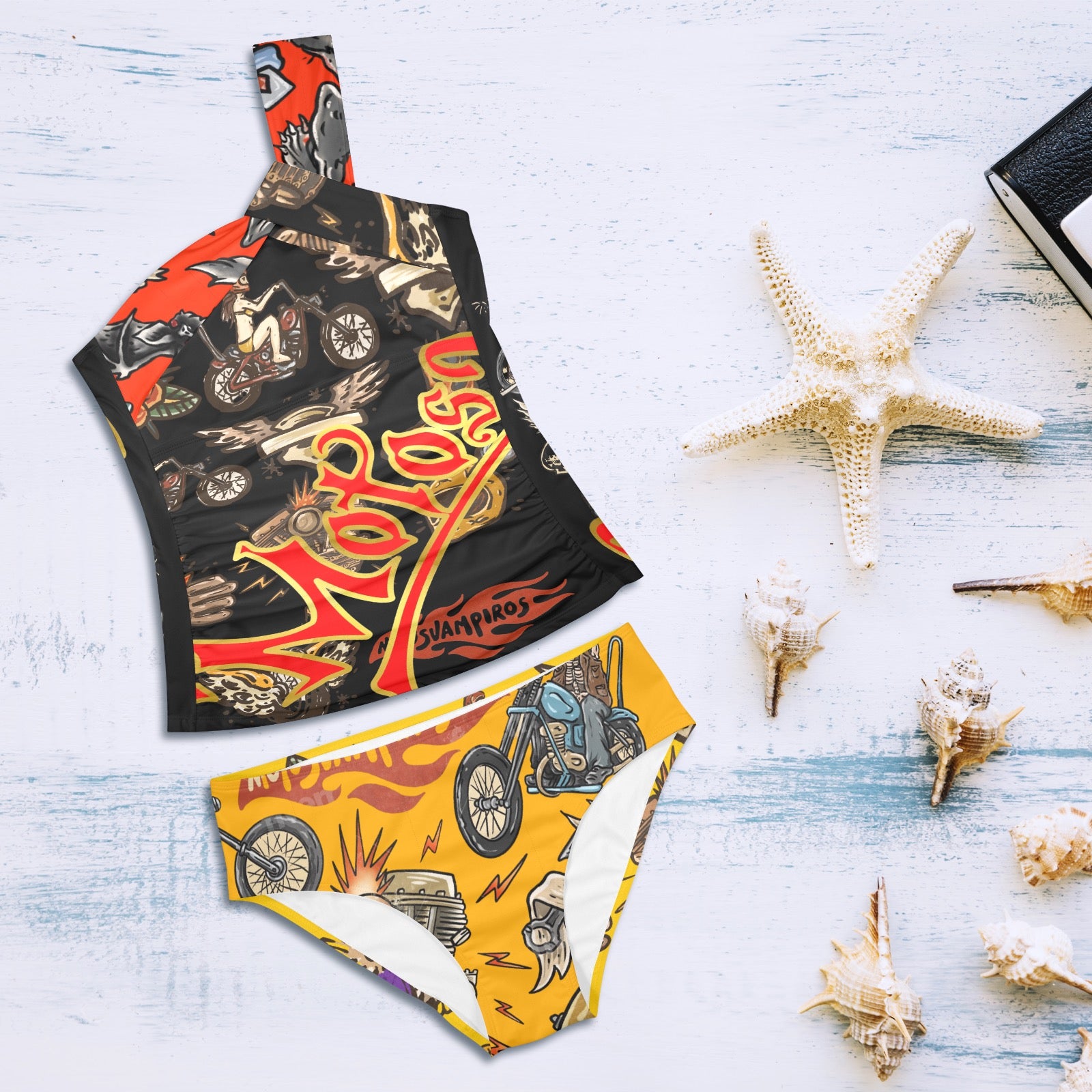 All-Over Print Women's One-Shoulder Bikini Set