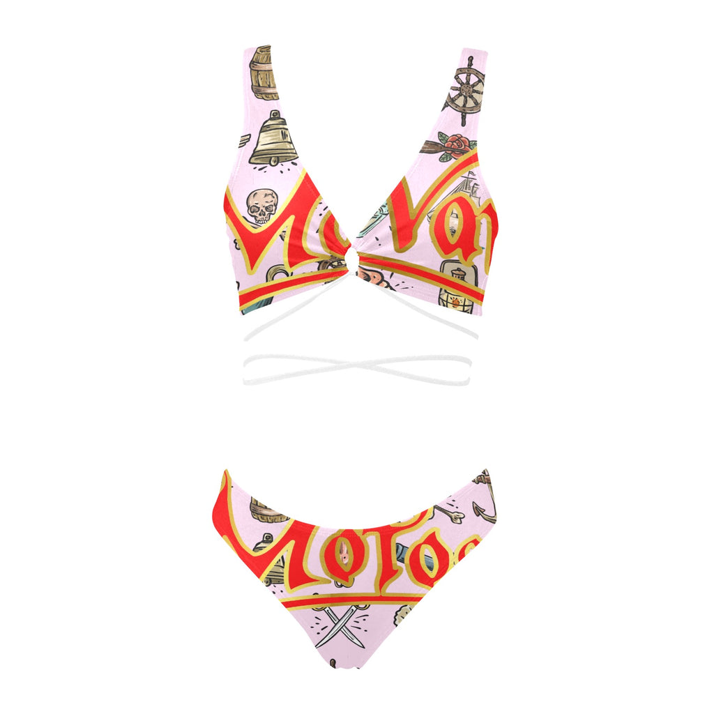 All-Over Print Women Cross String Bikini Set