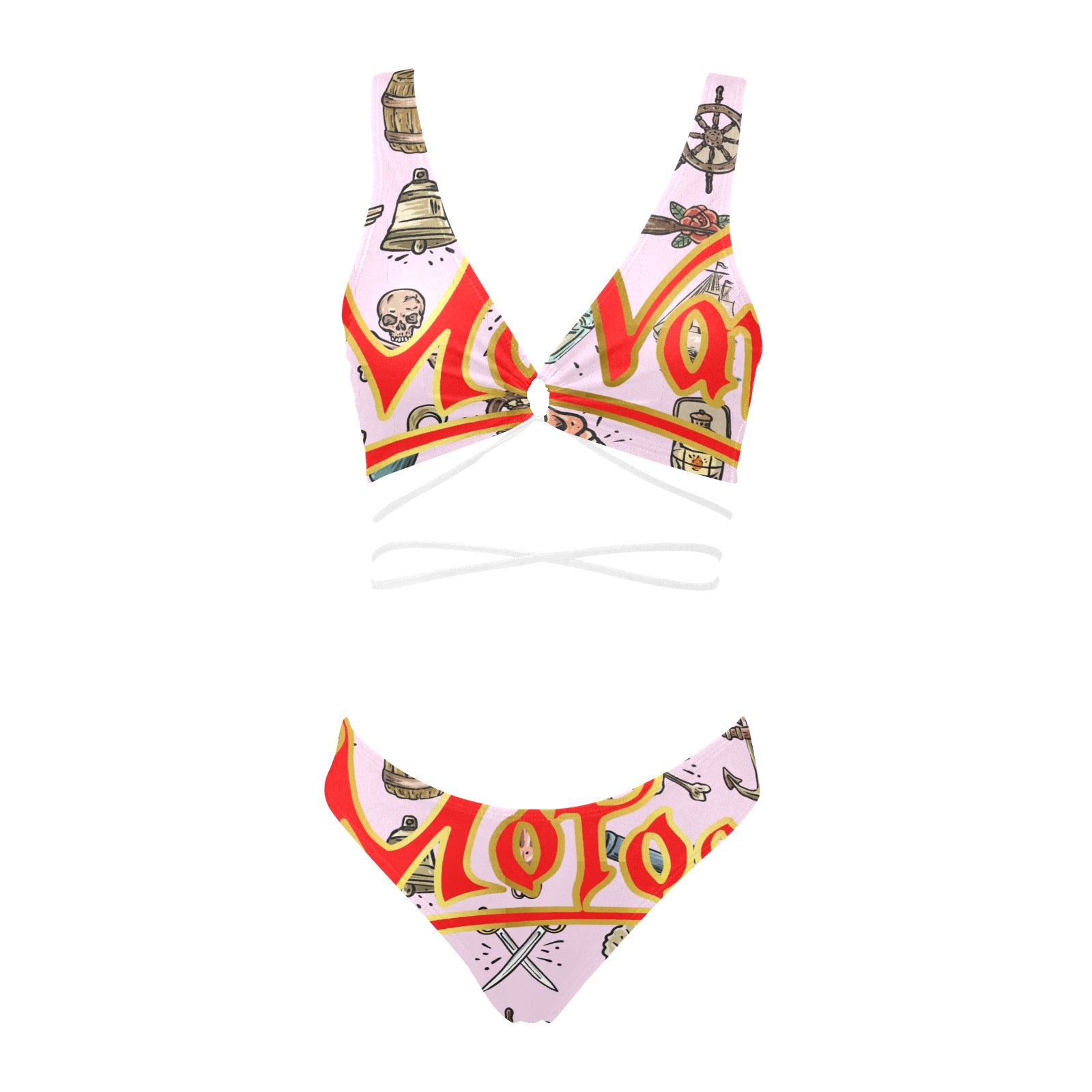 All-Over Print Women Cross String Bikini Set