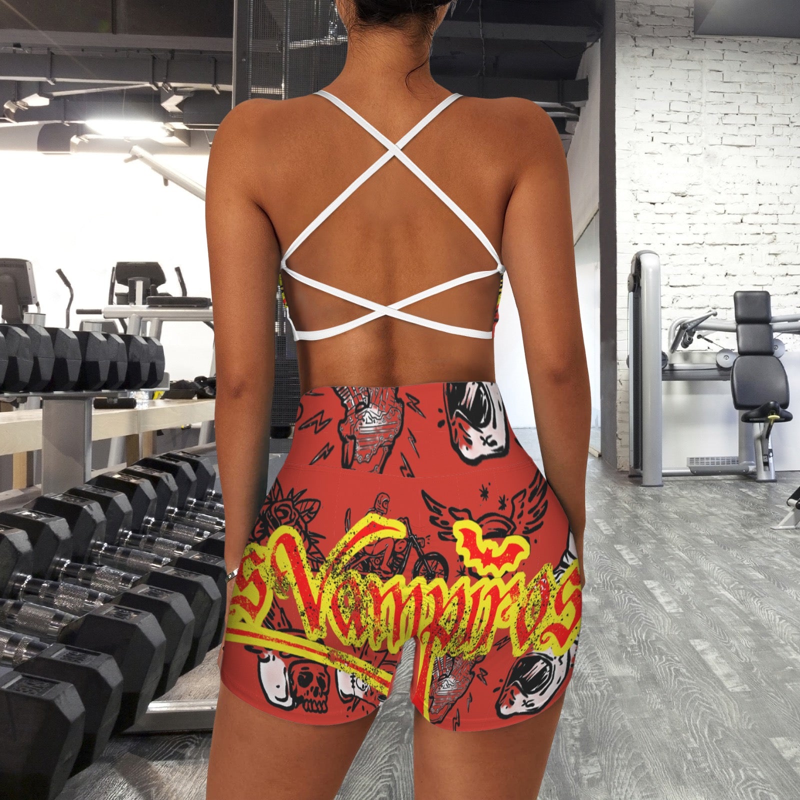 Custom Personalized Strappy Back Sports Bra & High Waist Shorts Sports Set