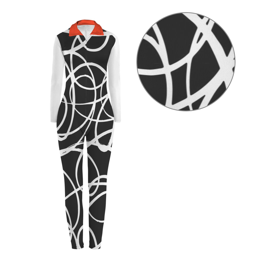 All-Over Print Women's Long Sleeve Skinny Fit Jumpsuit