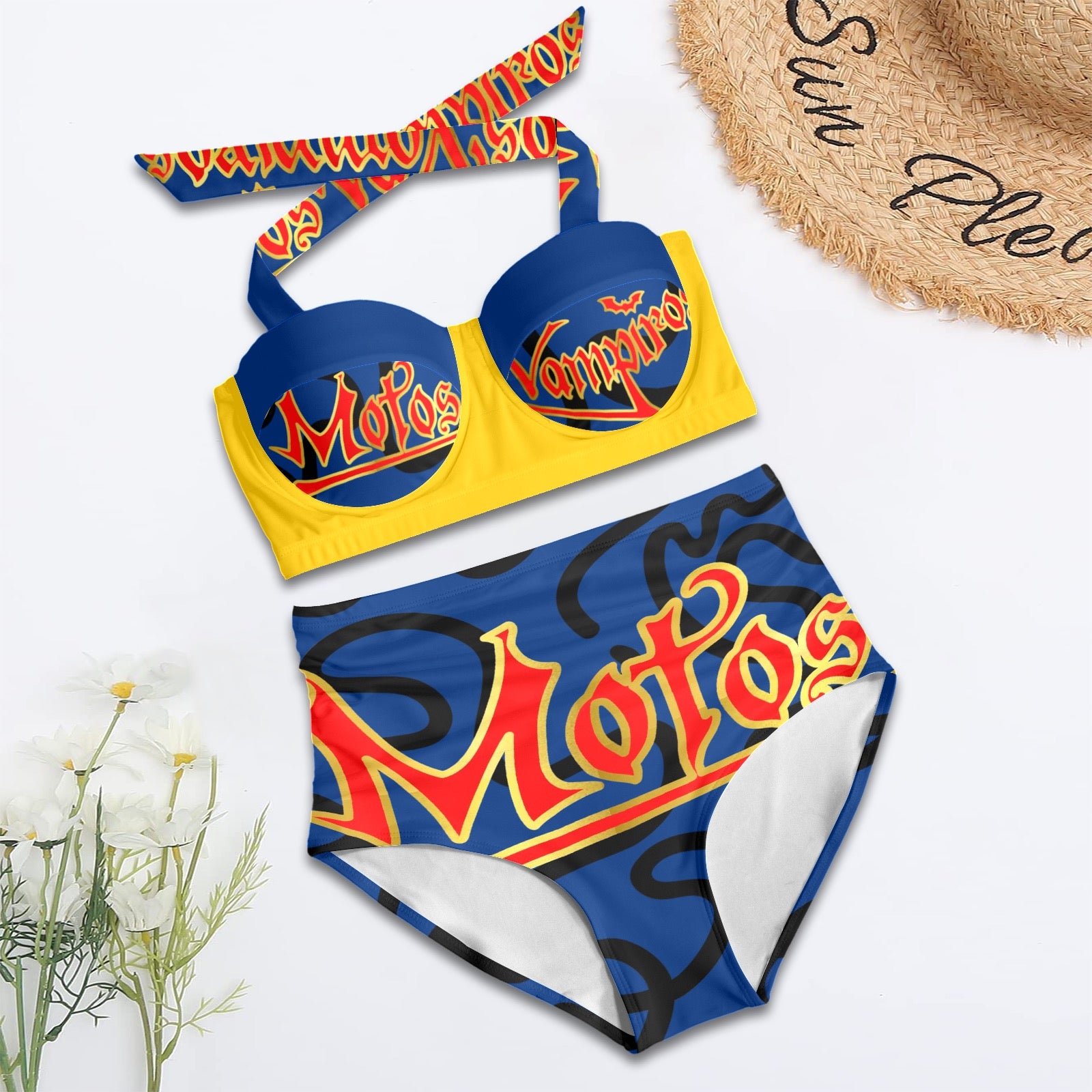 All-Over Print Women's High-Waisted Halter Bikini Set