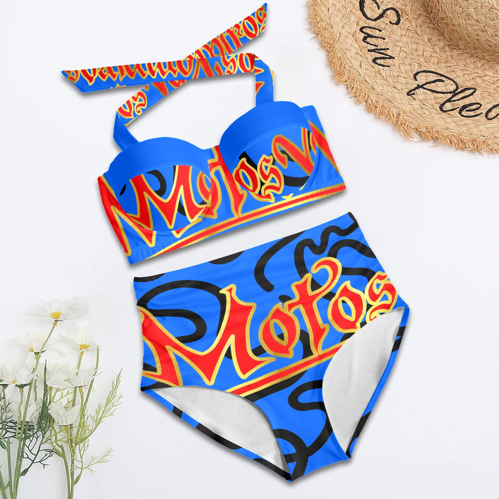All-Over Print Women's High-Waisted Halter Bikini Set