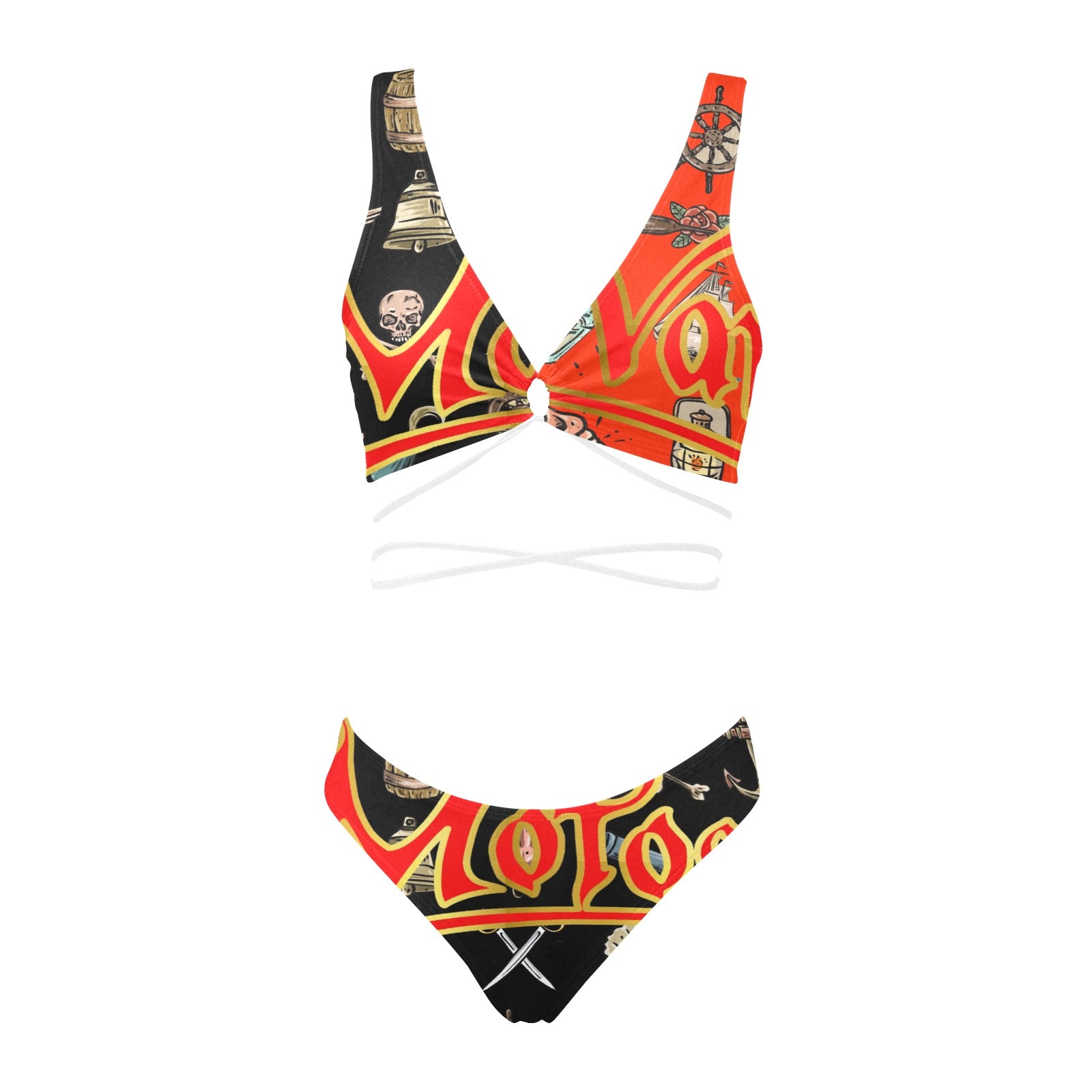 All-Over Print Women Cross String Bikini Set
