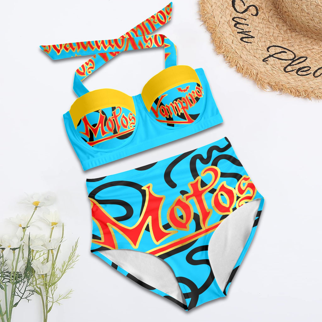 All-Over Print Women's High-Waisted Halter Bikini Set