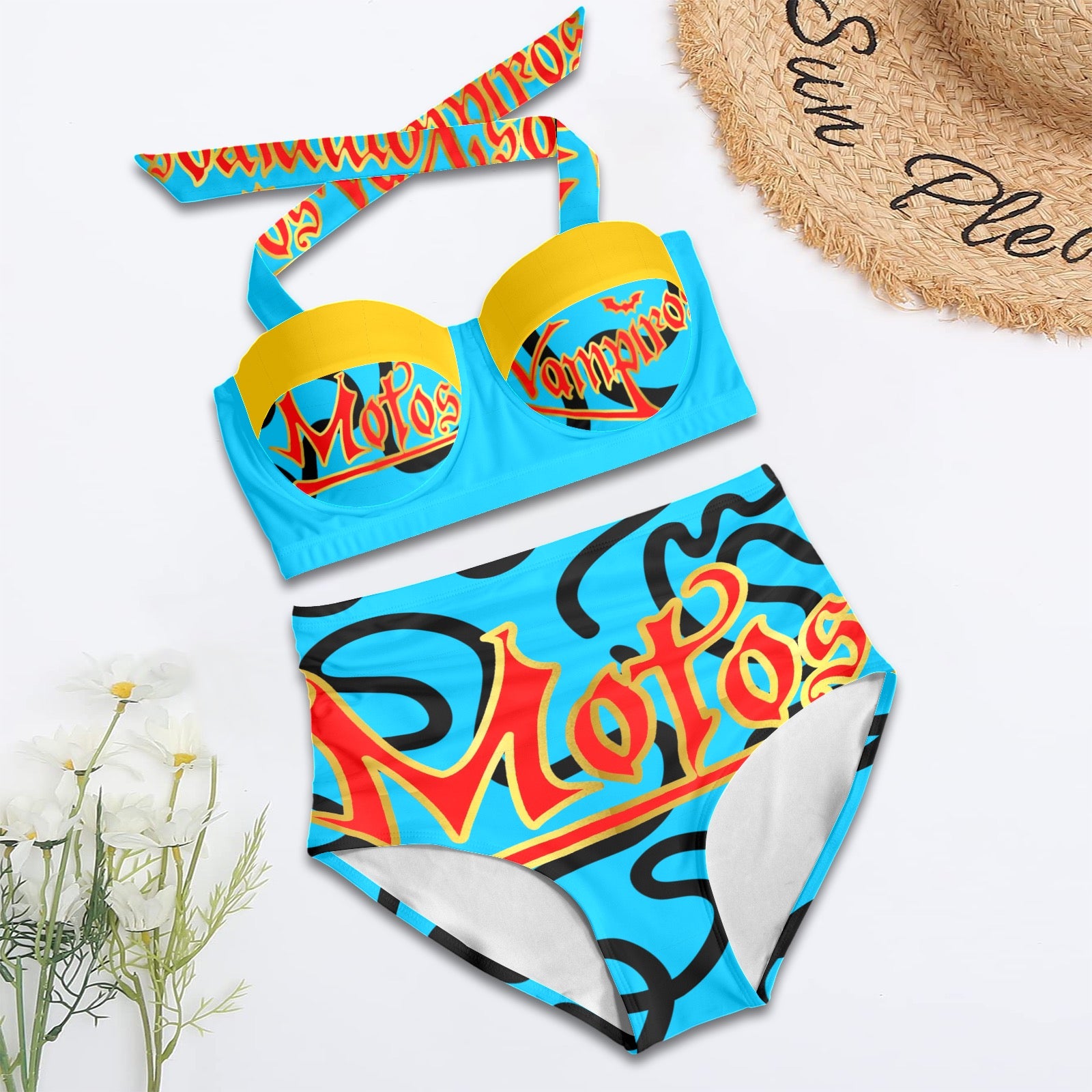 All-Over Print Women's High-Waisted Halter Bikini Set