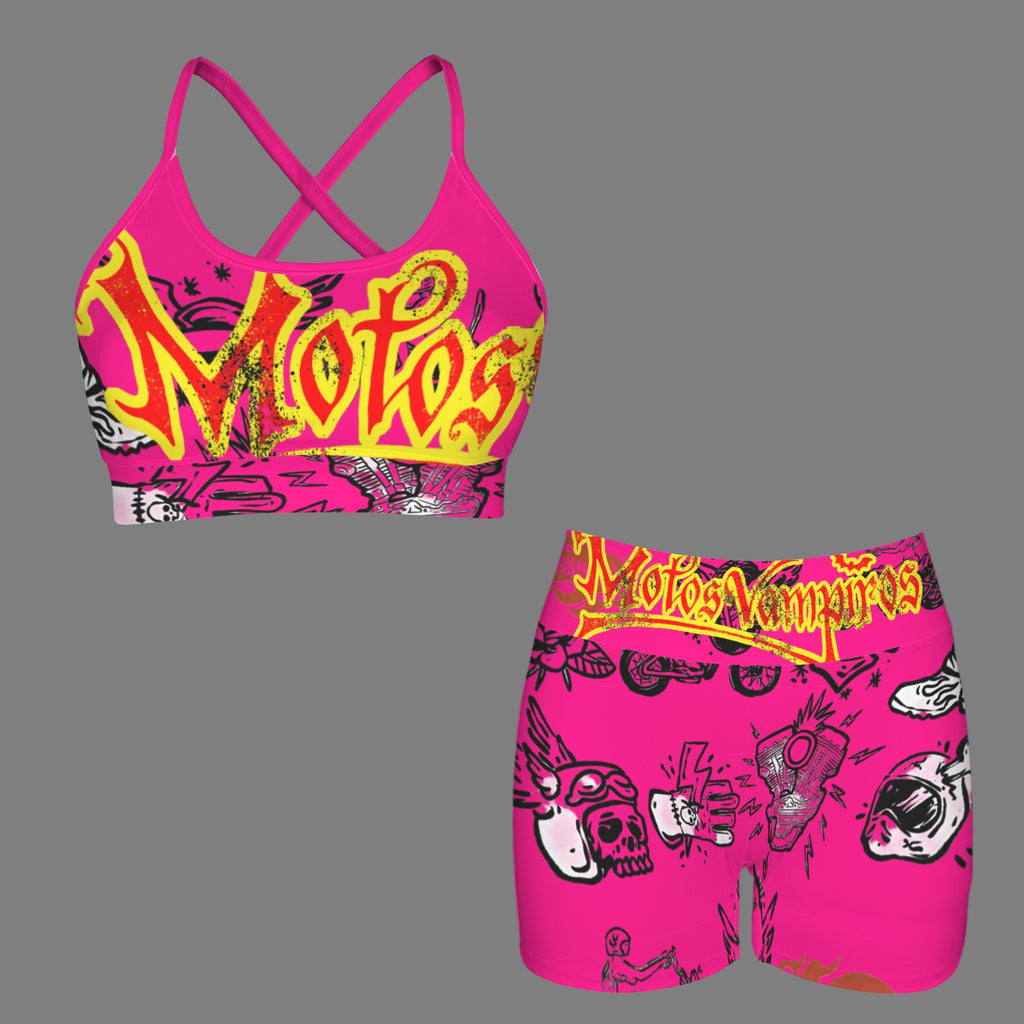 Custom Personalized Strappy Back Sports Bra & High Waist Shorts Sports Set