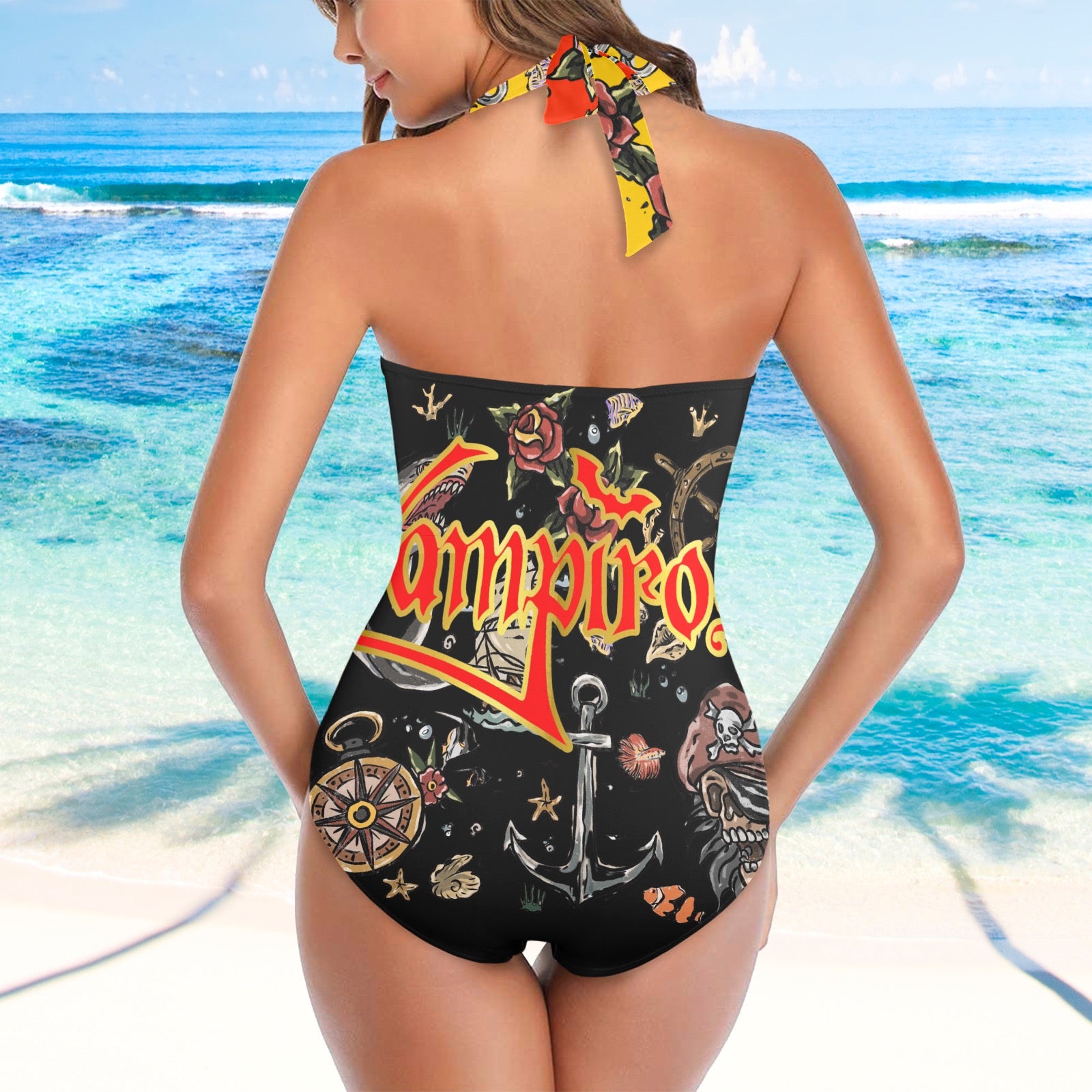 All-Over Print Women's Halter One-Piece Swimsuit