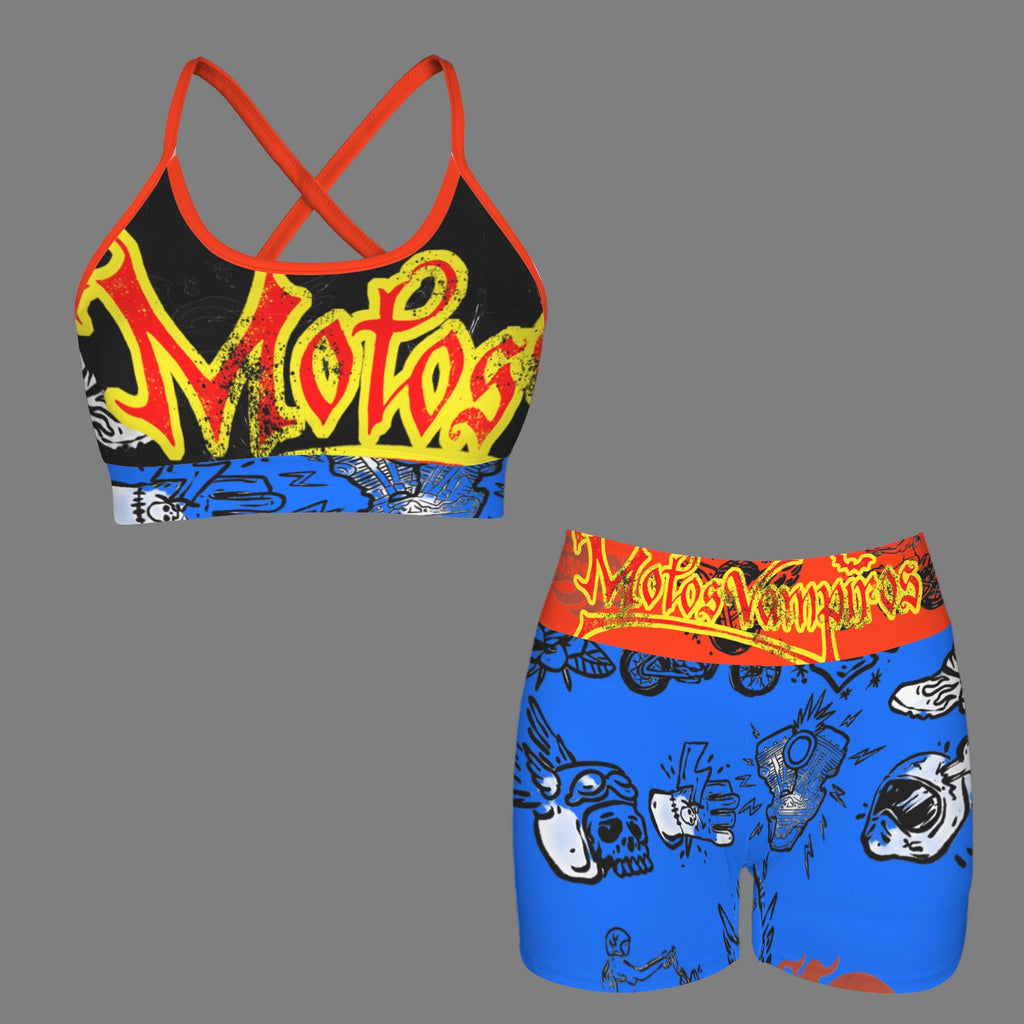 Custom Personalized Strappy Back Sports Bra & High Waist Shorts Sports Set