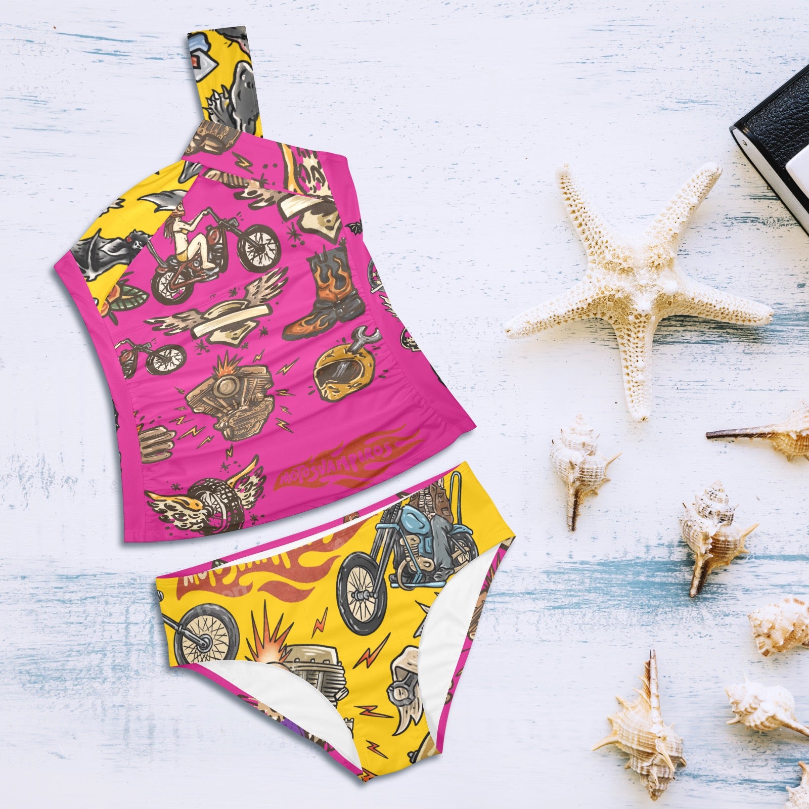 All-Over Print Women's One-Shoulder Bikini Set