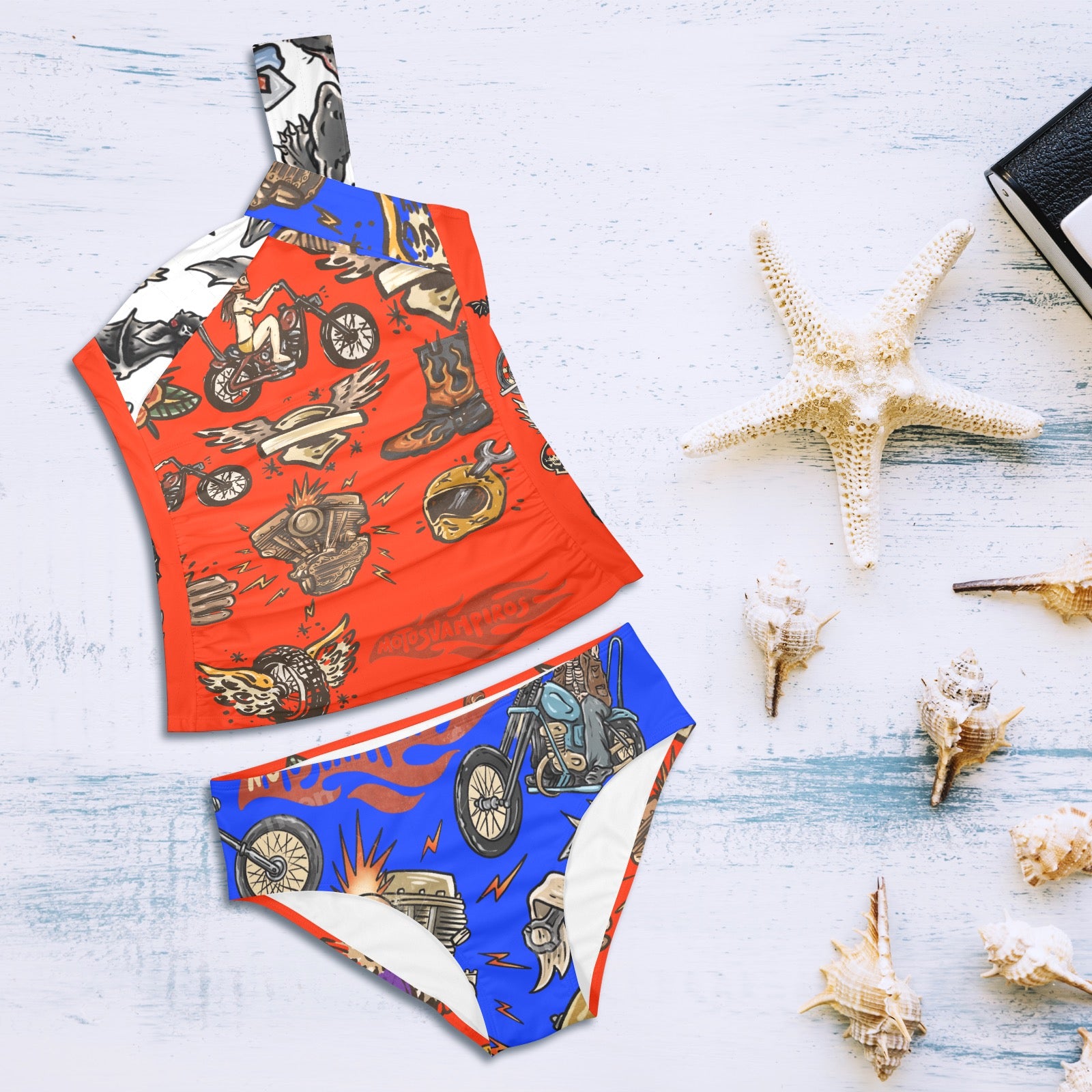 All-Over Print Women's One-Shoulder Bikini Set