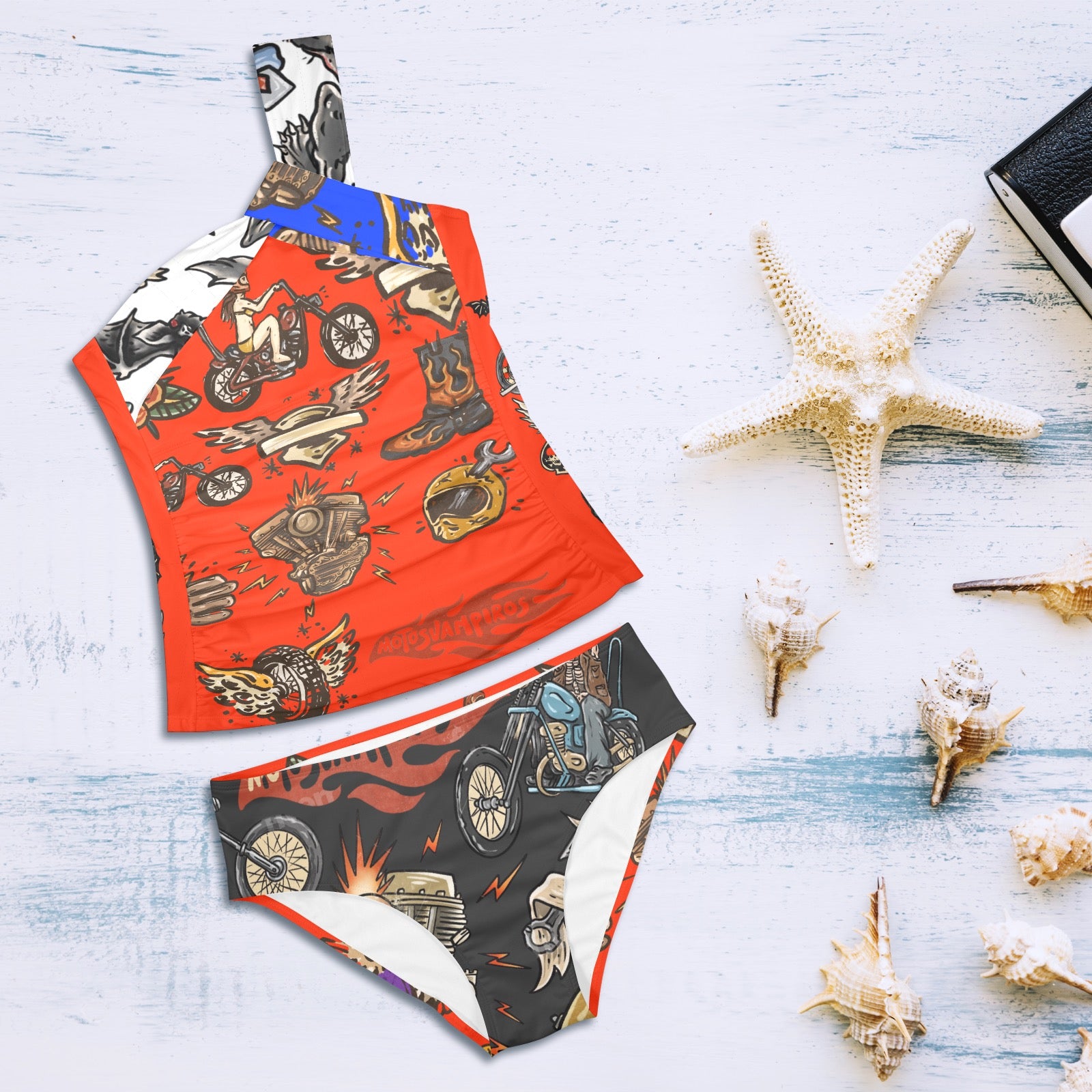 All-Over Print Women's One-Shoulder Bikini Set