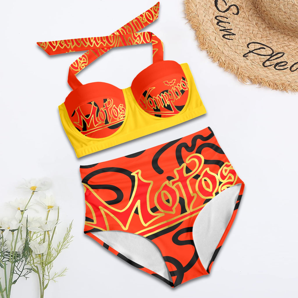 All-Over Print Women's High-Waisted Halter Bikini Set