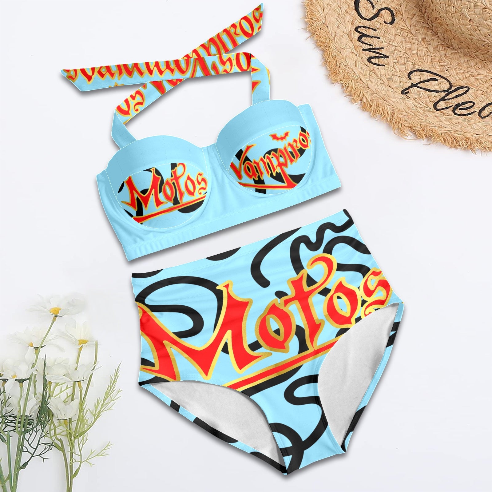 All-Over Print Women's High-Waisted Halter Bikini Set