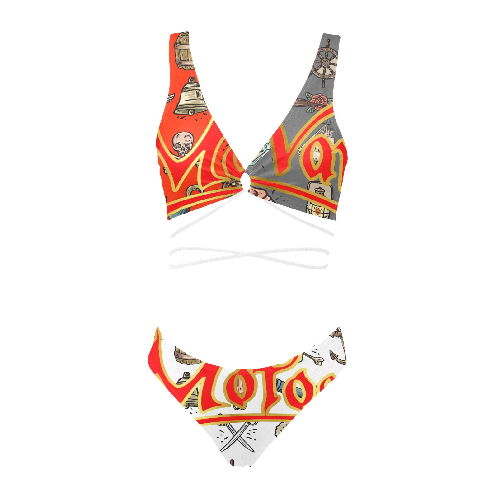 All-Over Print Women Cross String Bikini Set