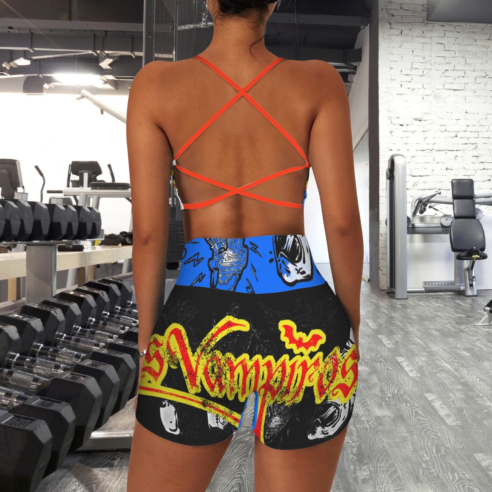 Custom Personalized Strappy Back Sports Bra & High Waist Shorts Sports Set