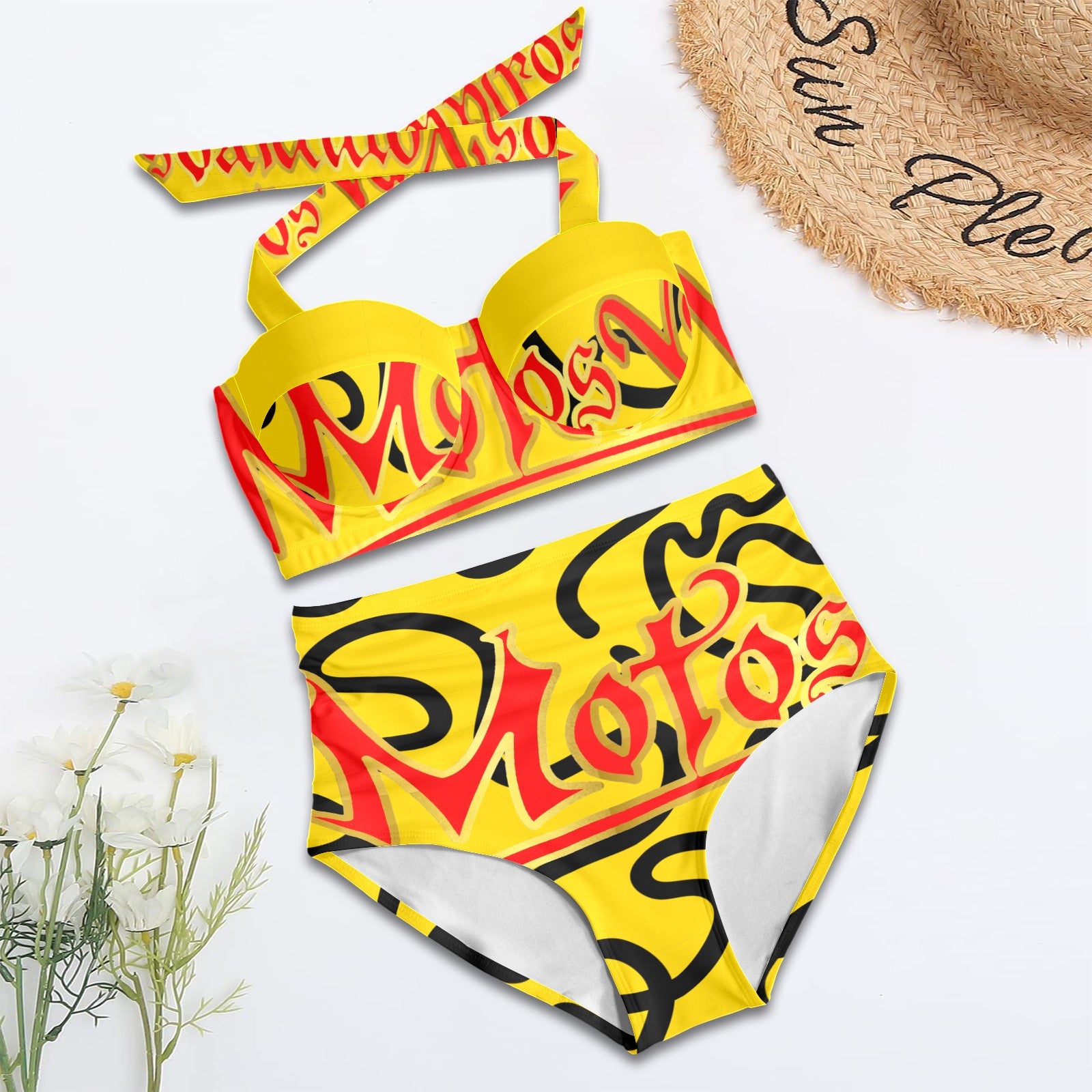 All-Over Print Women's High-Waisted Halter Bikini Set