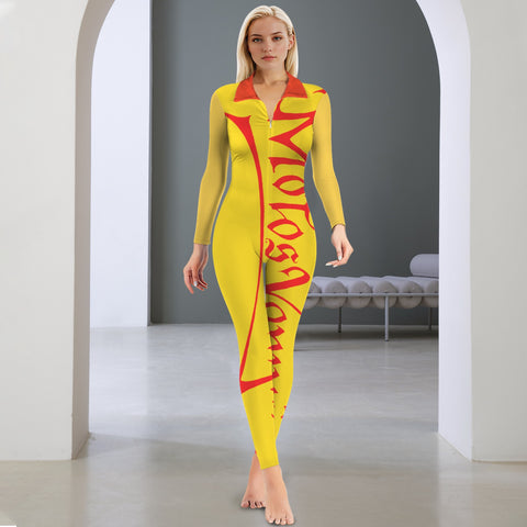 All-Over Print Women's Long Sleeve Skinny Fit Jumpsuit